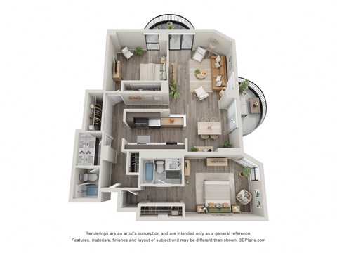 Floor plan for 2 beds, 2 baths, 1170 sqft